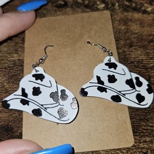 New Cow Print Cowboy Hat Earrings